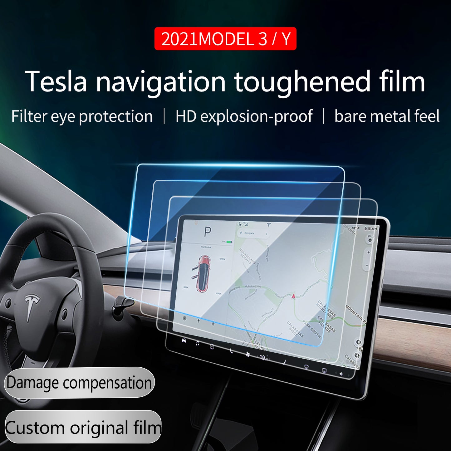 FARBIN Touch Screen Tempered Glass Screen Protective Film LCD Display Protection For Tesla Model 3/Y Anti-Scratch Accessory