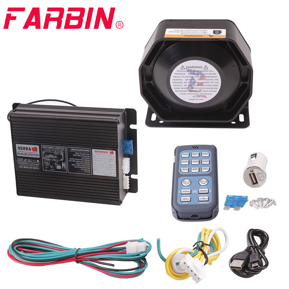 FARBIN 200W 18 Sound Police Siren PA System Metal Slim Compact Truck Alarm Horn Ambulance Emergency Electronic Horn Kit