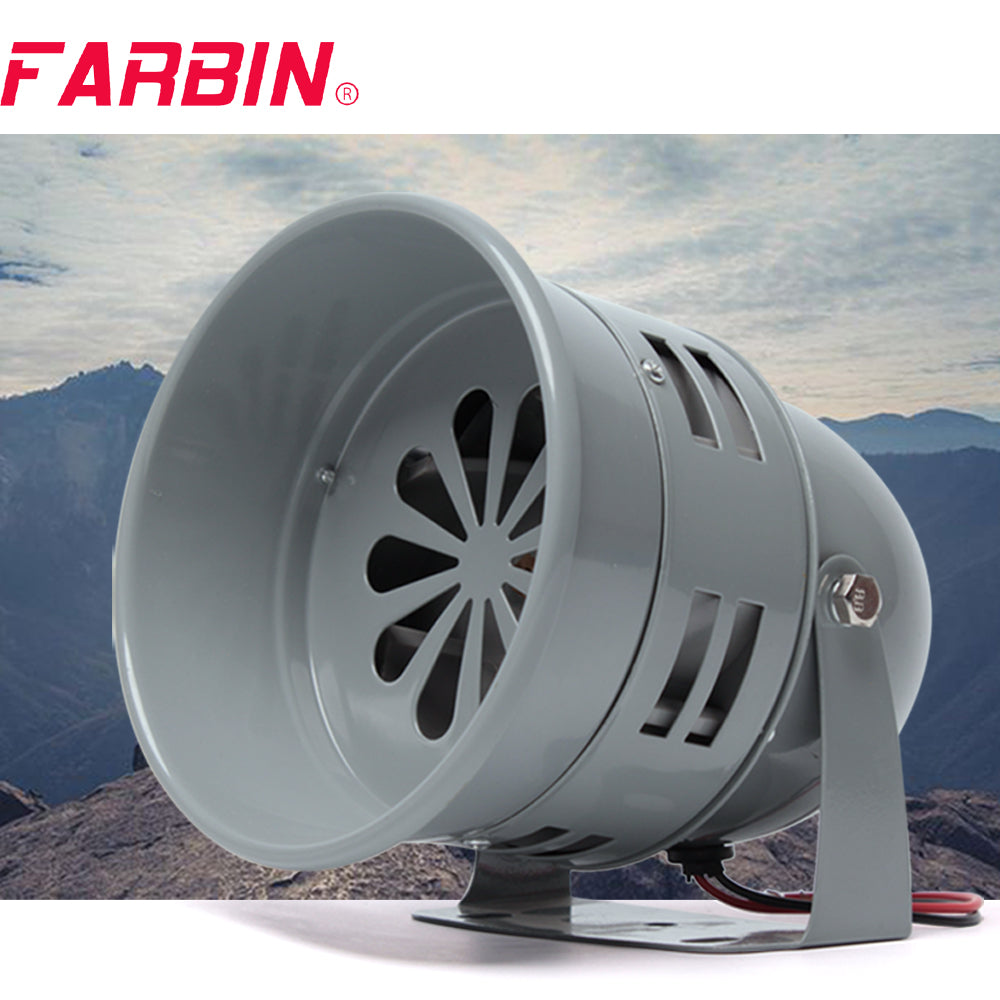 FARBIN Metal Motor Siren 110DB Automotive Super Loud Air Raid Siren Horn Industrial Alarm Sound Electrical Guard Remind Horn