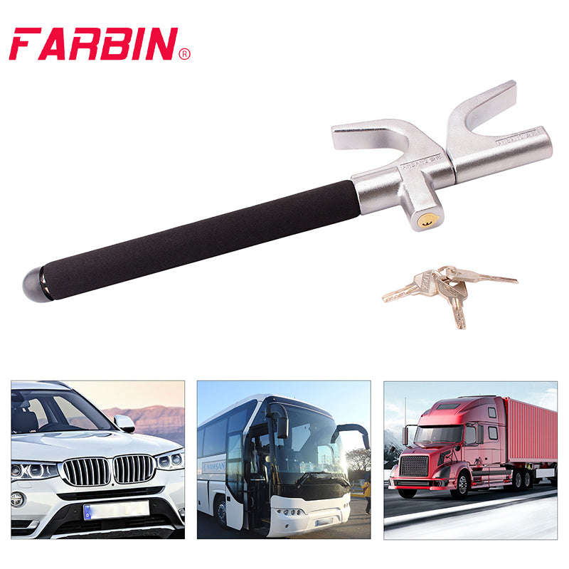 FARBIN Steering Wheel Lock Vehicle Anti-Theft Lock Adjustable Length Emergency Safety Hammer Self Defense Heavy Duty Secure Tool