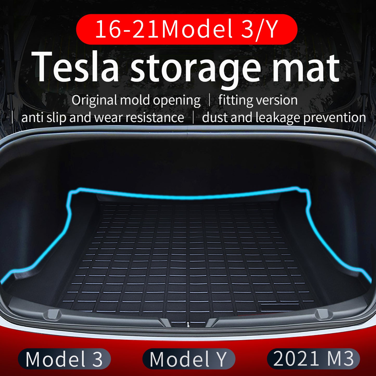 FARBIN Car Rear Trunk Mat For Tesla Model 3/Y Waterproof Protective Pads Cargo Liner Trunk Tray Floor Mat Accessories