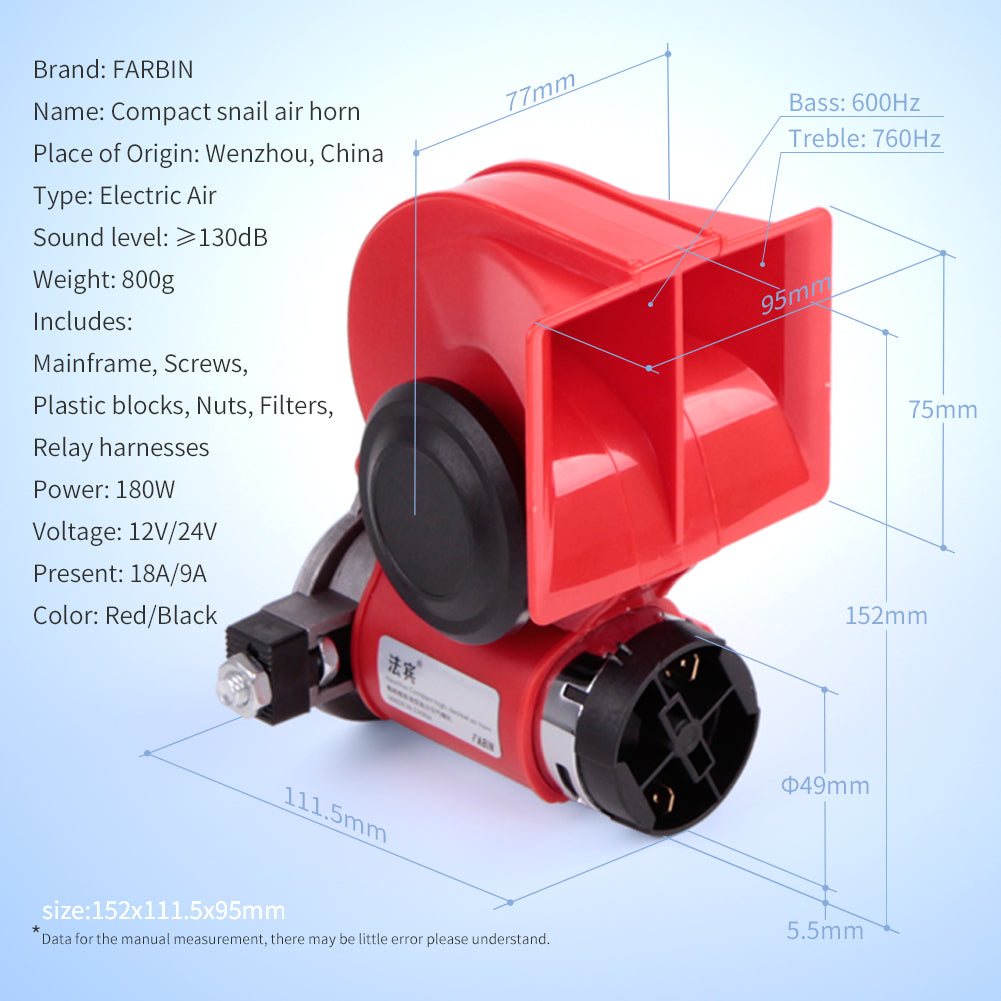 FARBIN Air Horn for Truck,Compact Electric Train Horn ,Car Horn 12V and 24V 150db Super Loud with Compressor Truck Horn Kit