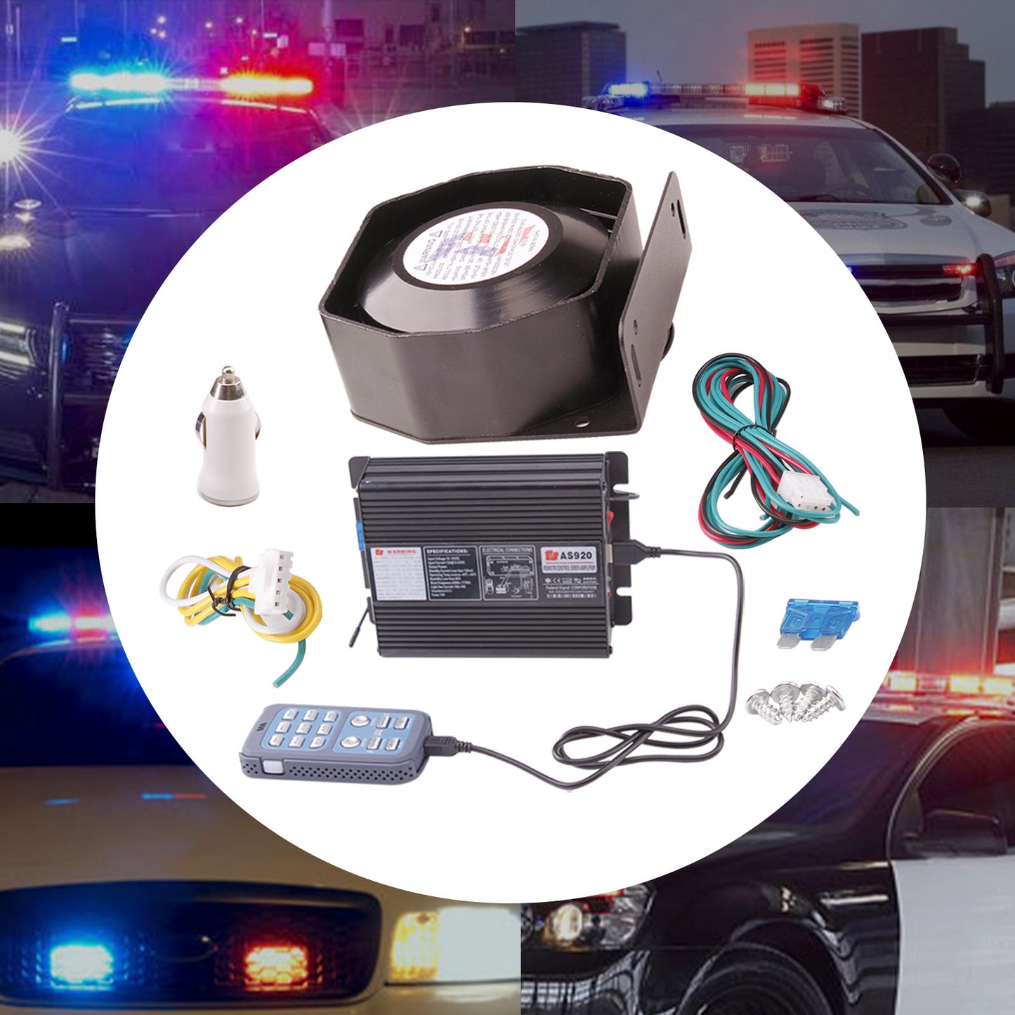 FARBIN 200W 18 Sound Police Siren PA System Metal Slim Compact Truck Alarm Horn Ambulance Emergency Electronic Horn Kit