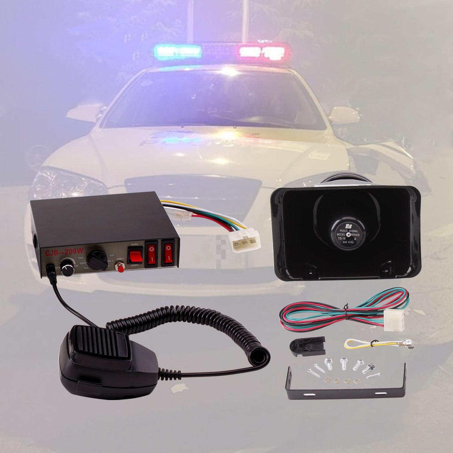 FARBIN 200W 9 Sound Car Siren Horn Car Siren Speaker And Truck Alarm Police Siren Horn Ambulance Emergency Electronic Horn Kit