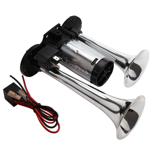 FARBIN 12V Air Horn Super Loud Double Tube Conjoined Pump Horn With Relay